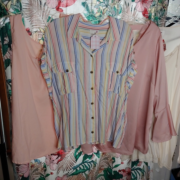4pc womens pastel blouse top bundle lot minimal spring summer lightweight XXL 2X